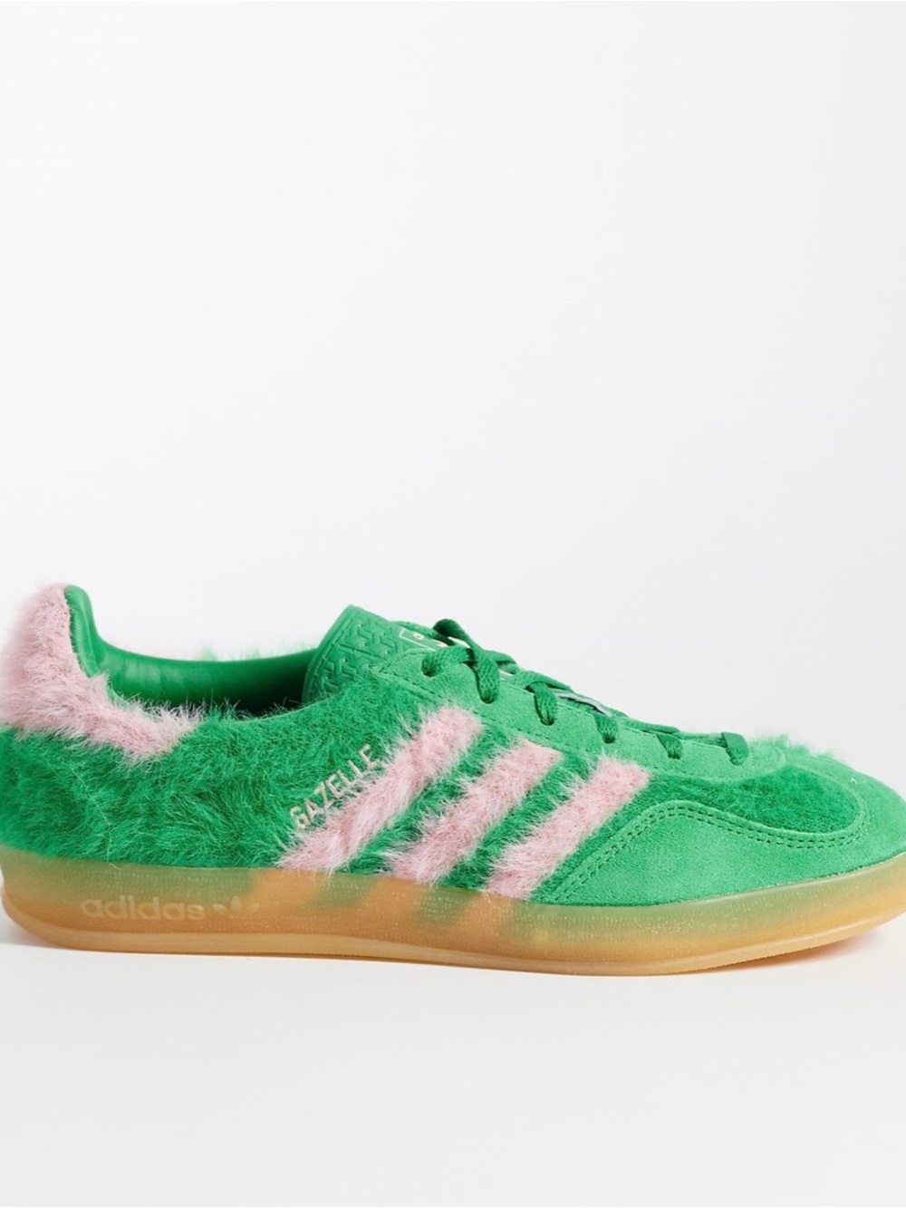 adidas Gazelle Women's Green and Pink Fuzzy Sneaker